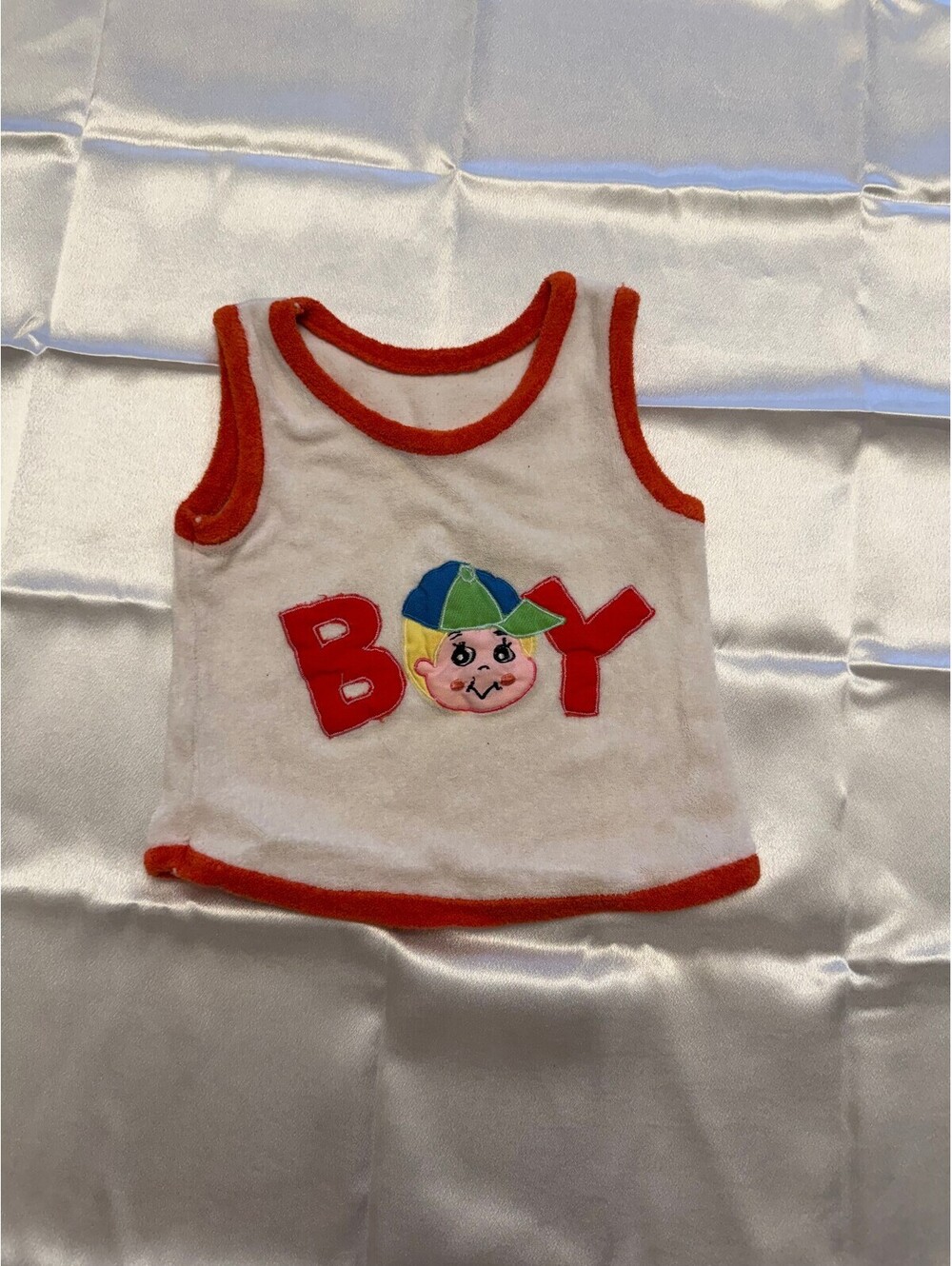 Vintage Terry Cloth "BOY" Ringer Tank Top - Retro Baby 0-3M / Photo Prop